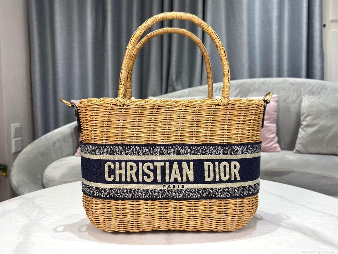 Dior M7601 Dior Wicker Basket Shoulder Bag Blue