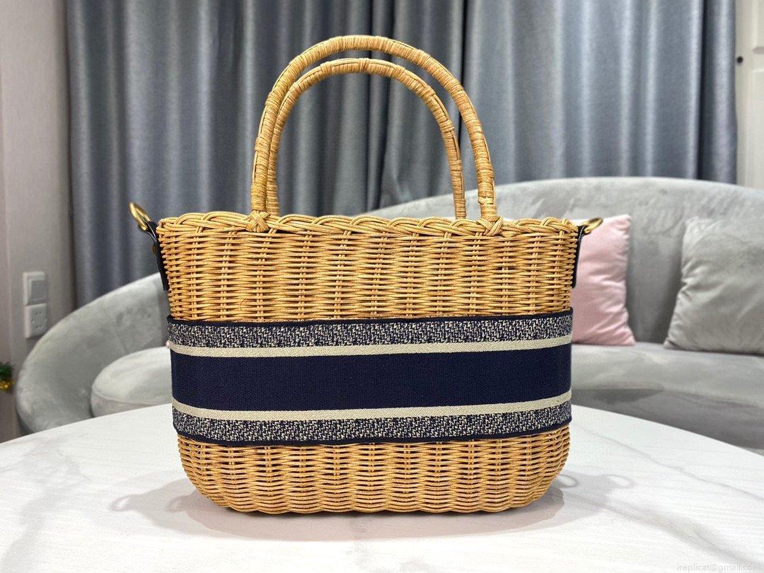 Dior M7601 Dior Wicker Basket Shoulder Bag Blue