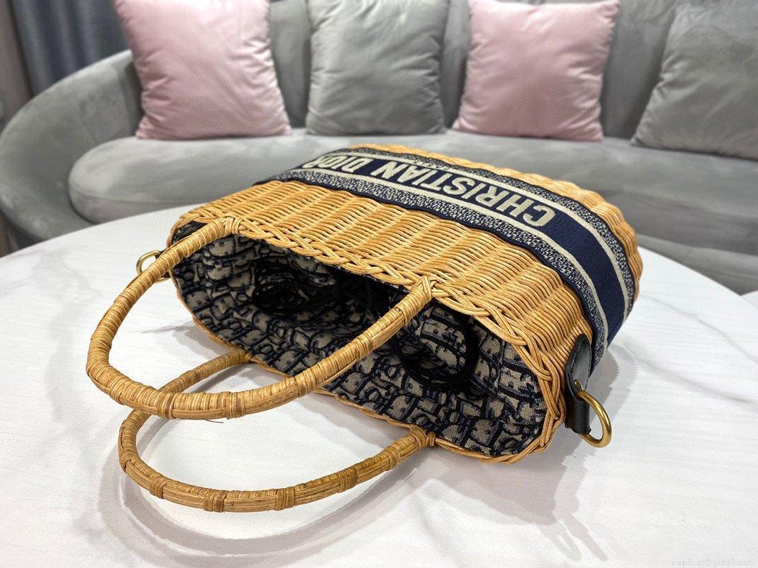 Dior M7601 Dior Wicker Basket Shoulder Bag Blue
