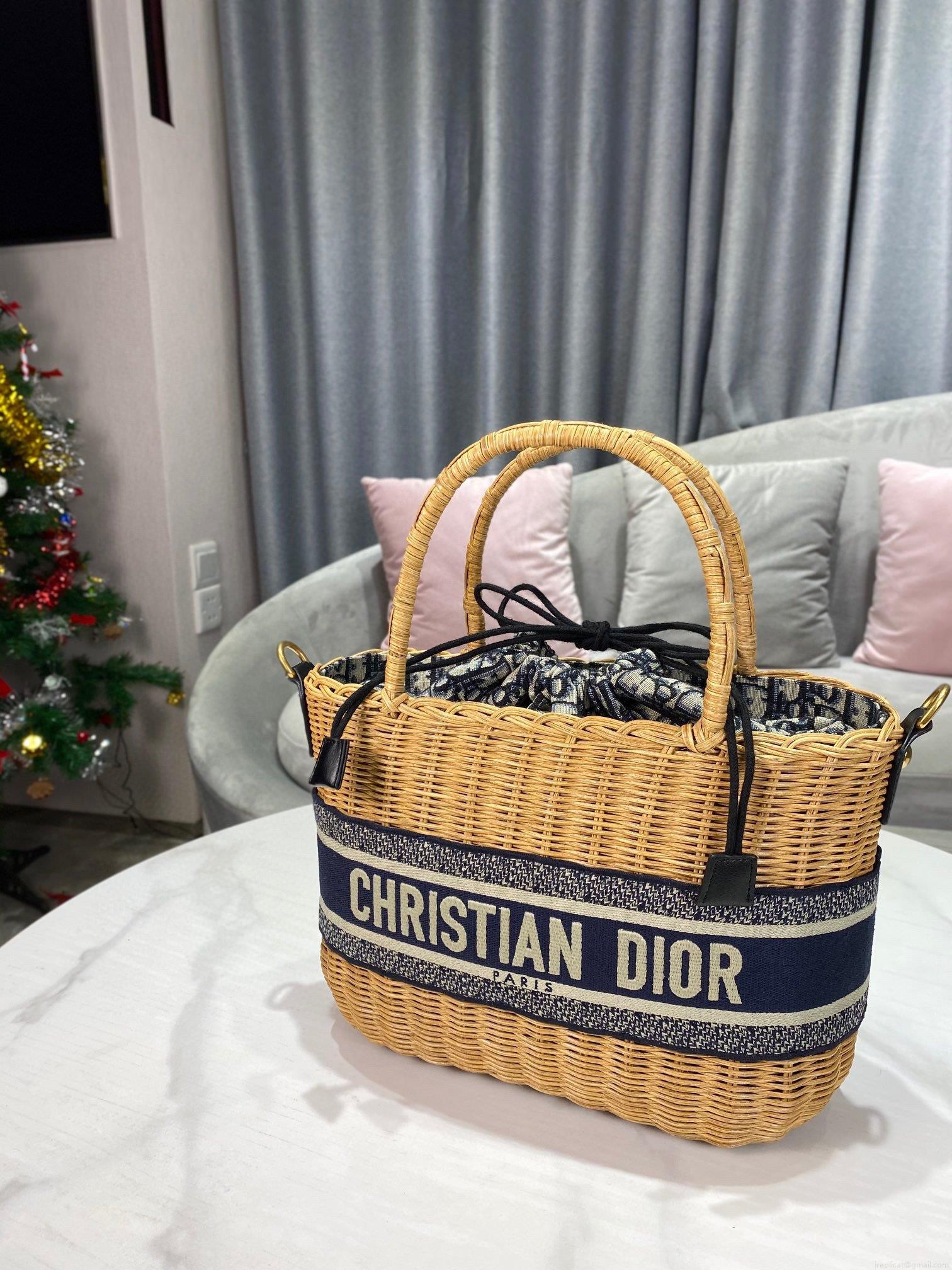 Dior M7601 Dior Wicker Basket Shoulder Bag Blue