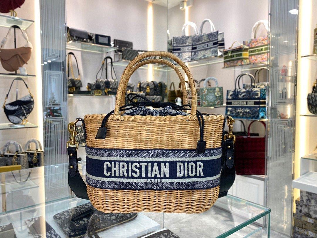 Dior M7601 Dior Wicker Basket Shoulder Bag Blue