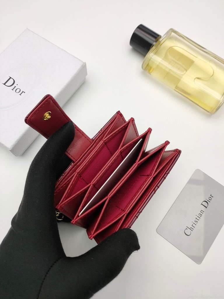 Dior S0074 Wallet Lady dior 5-Gusset card holder Wind Red Patent Cannage Calfskin