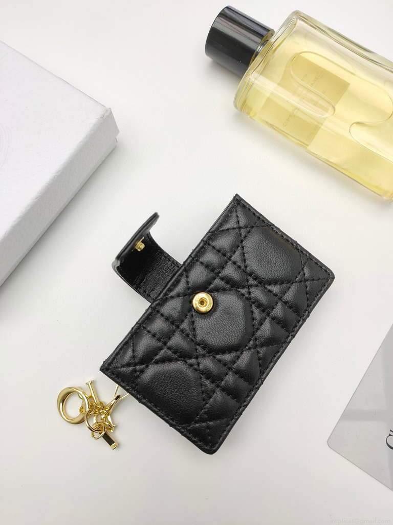 Dior S0074 Wallet Lady dior 5-Gusset card holder Black