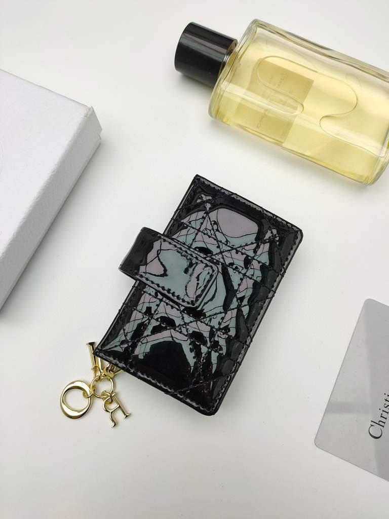 Dior S0074 Wallet Lady dior 5-Gusset card holder Black Patent Cannage Calfskin