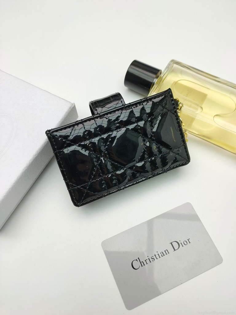 Dior S0074 Wallet Lady dior 5-Gusset card holder Black Patent Cannage Calfskin