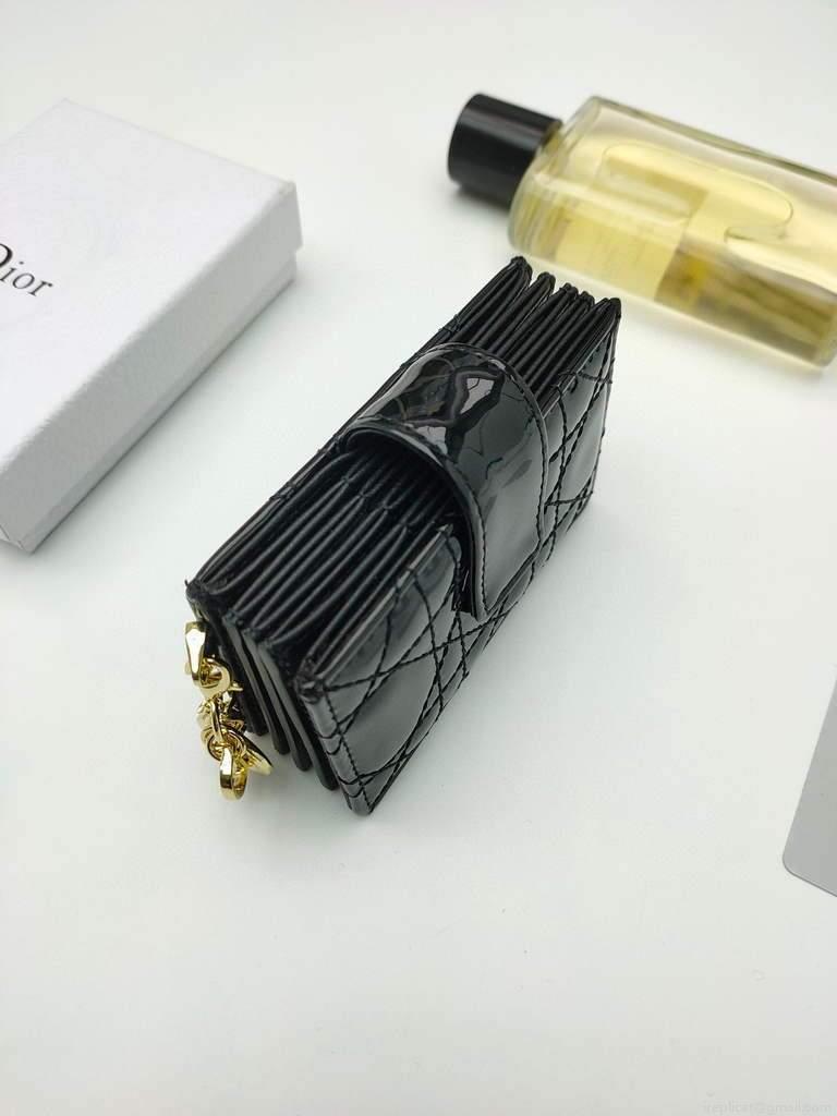 Dior S0074 Wallet Lady dior 5-Gusset card holder Black Patent Cannage Calfskin