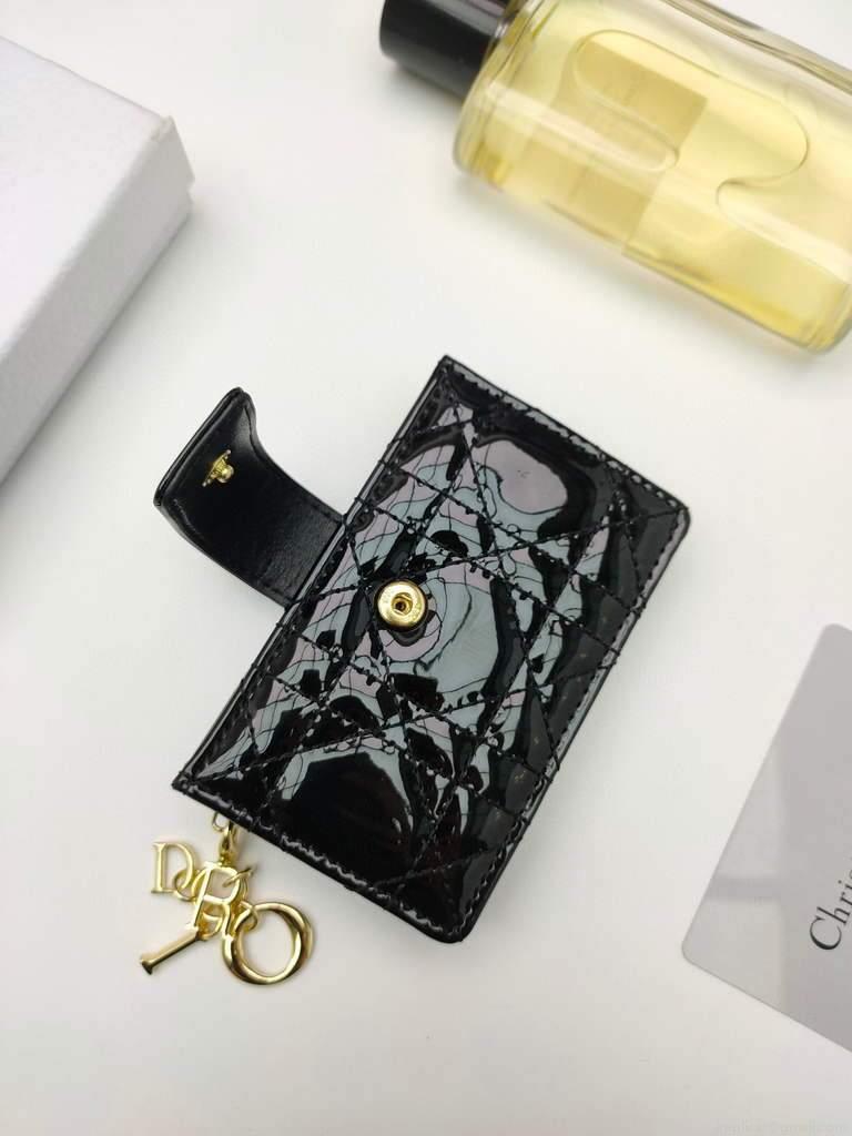 Dior S0074 Wallet Lady dior 5-Gusset card holder Black Patent Cannage Calfskin