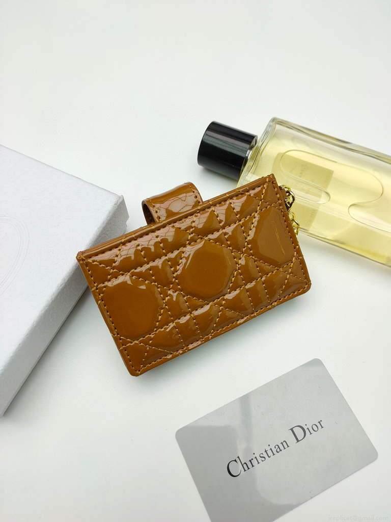 Dior S0074 Wallet Lady dior 5-Gusset card holder Brown Patent Cannage Calfskin