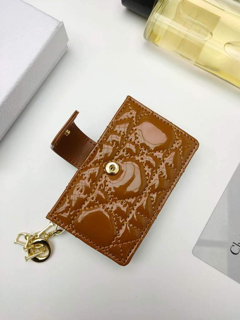 Dior S0074 Wallet Lady dior 5-Gusset card holder Brown Patent Cannage Calfskin