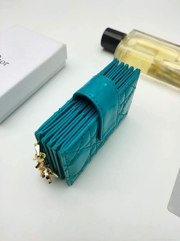 Dior S0074 Wallet Lady dior 5-Gusset card holder Dark Blue Patent Cannage Calfskin