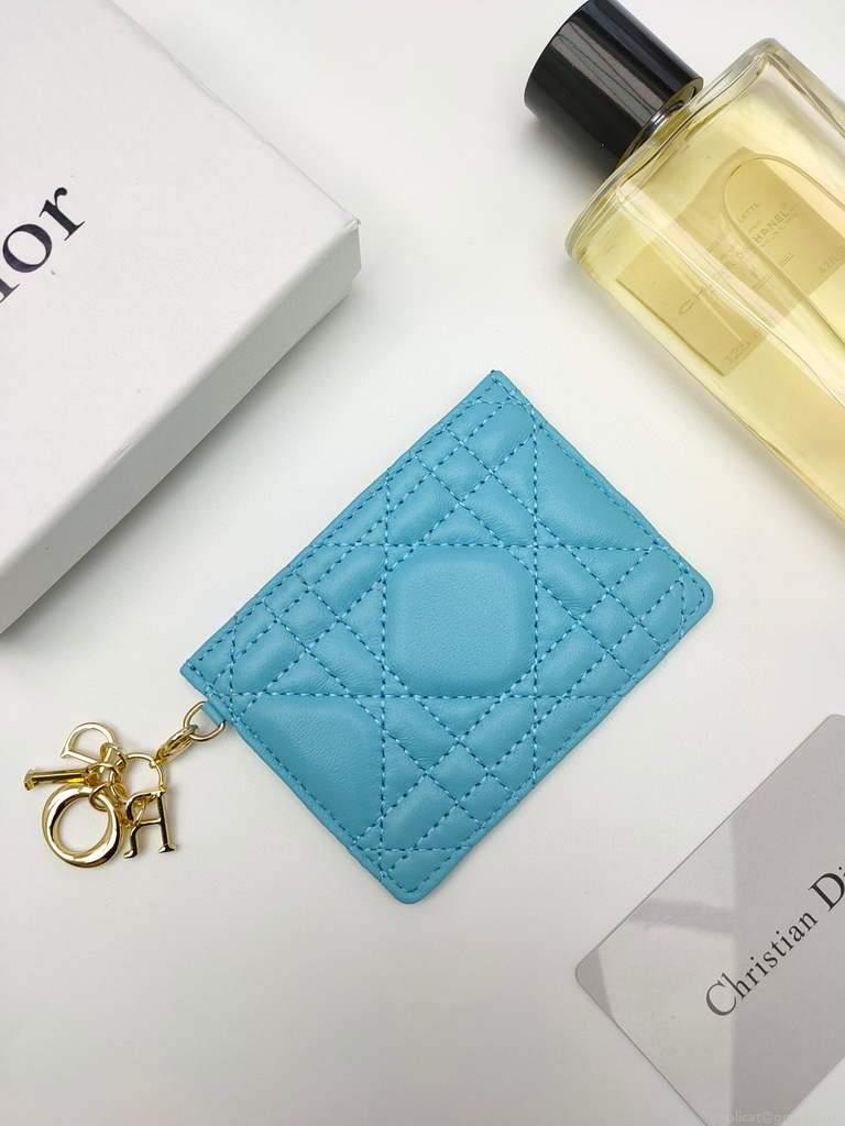 Dior S0126 Dioramour Lady Dior card holder Blue Patent Cannage Calfskin