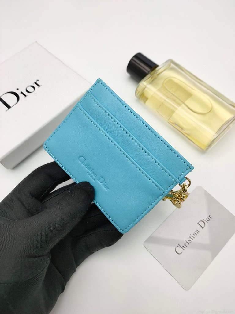 Dior S0126 Dioramour Lady Dior card holder Blue Patent Cannage Calfskin