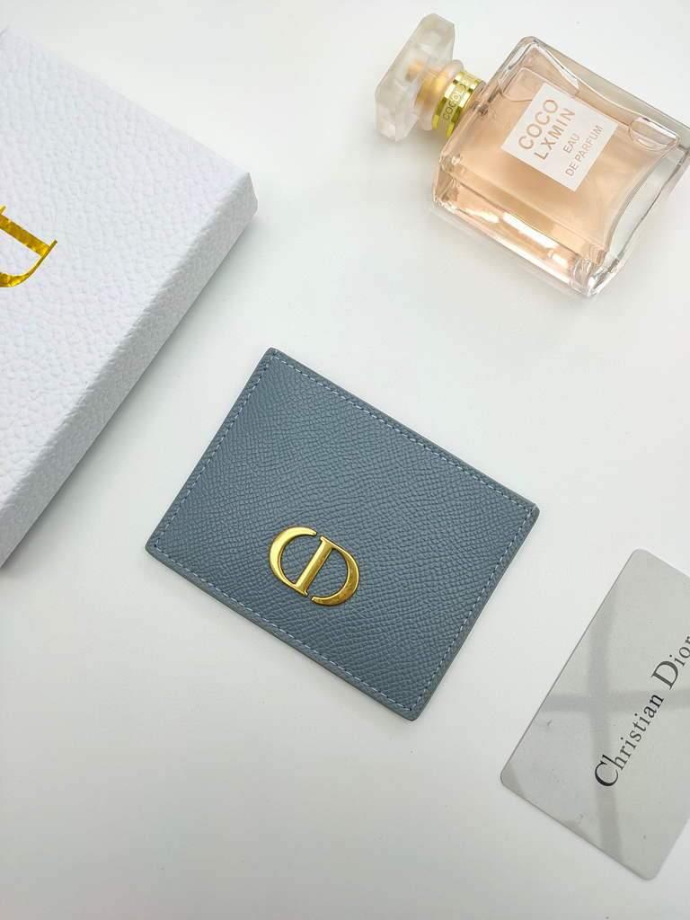 Dior S2098 Wallet 30 Montaigne card holder M928 Light Blue Grained Calfskin