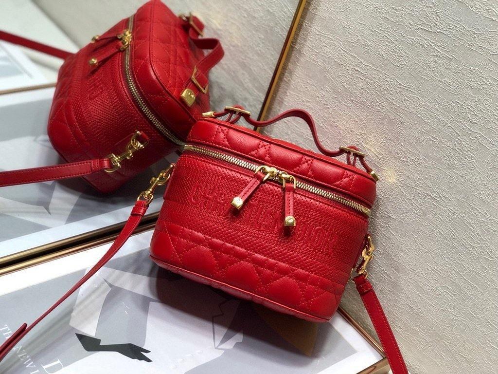 Dior S5488 Small Diortravel Vanity Case in Red Lambskin