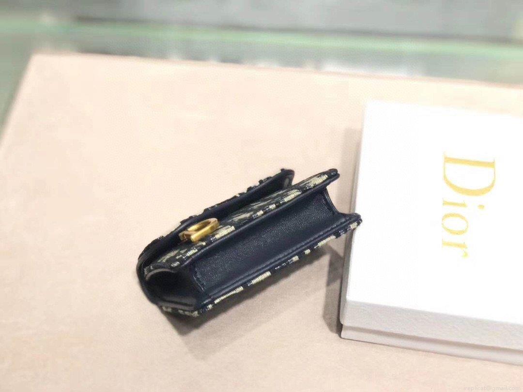 Dior S5652 Dior Saddle Lotus Wallet Bag Oblique Blue
