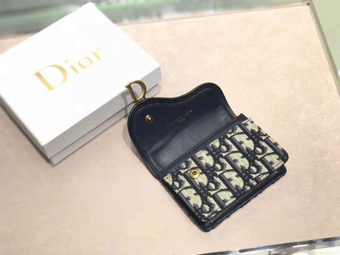 Dior S5652 Dior Saddle Lotus Wallet Bag Oblique Blue