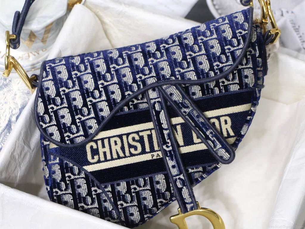 Dior M0446 Dior Saddle Bag Blue Dior Oblique Jacquard