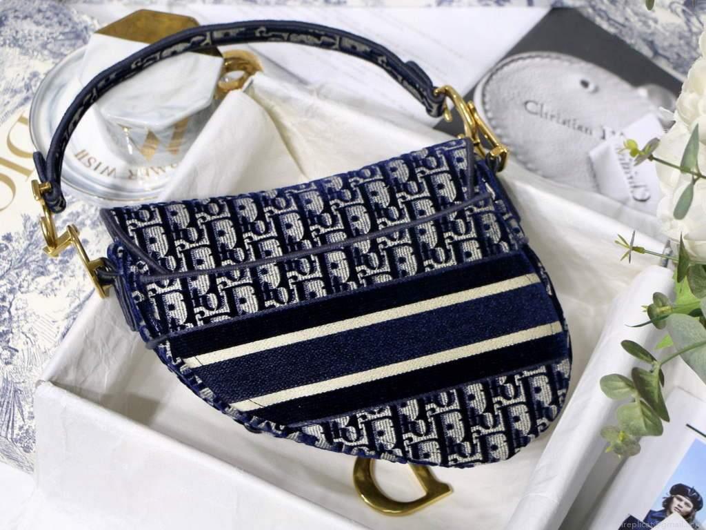 Dior M0446 Dior Saddle Bag Blue Dior Oblique Jacquard