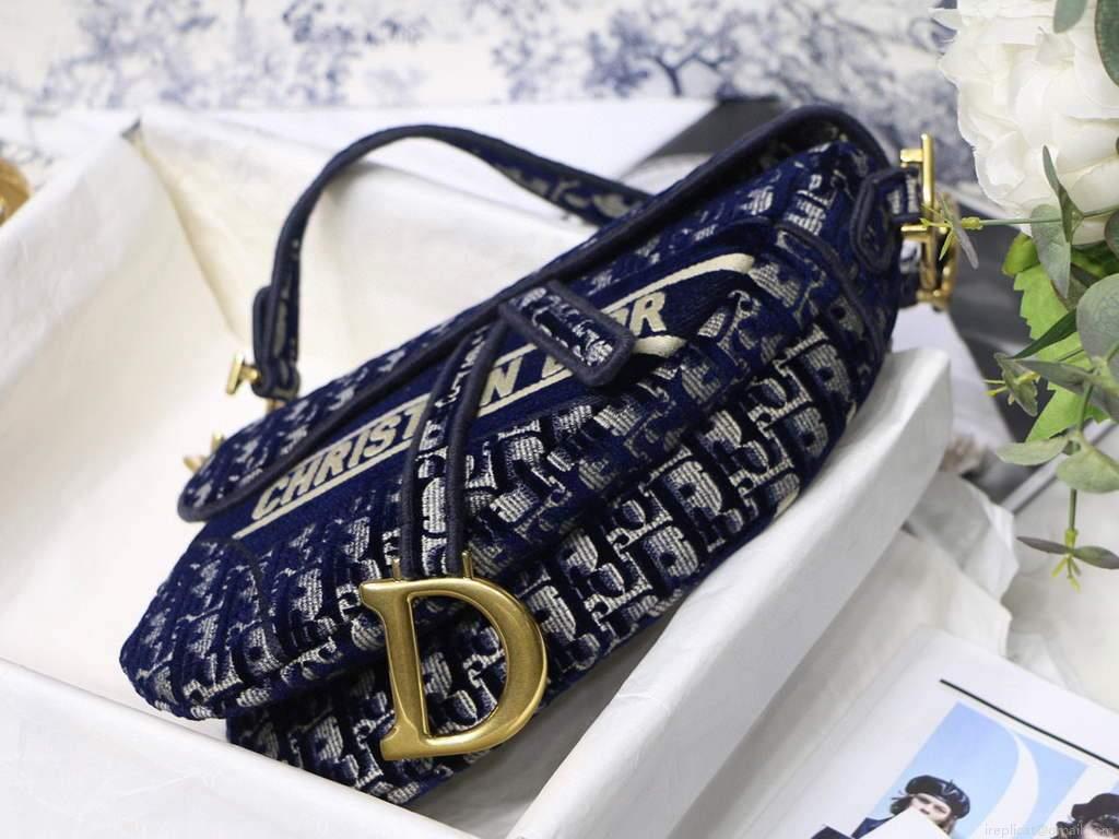 Dior M0446 Dior Saddle Bag Blue Dior Oblique Jacquard