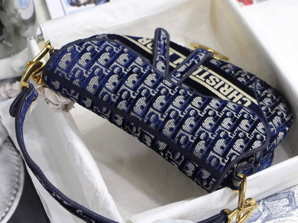 Dior M0446 Dior Saddle Bag Blue Dior Oblique Jacquard