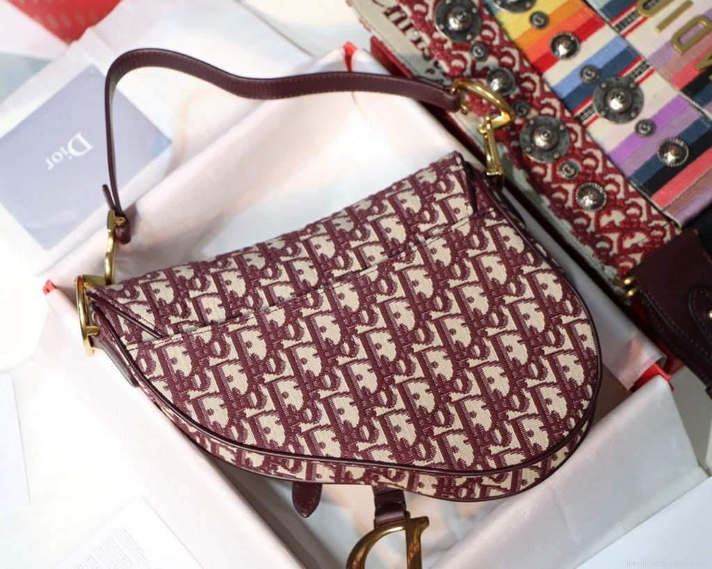 Dior M0446 Dior Saddle Bag Burgundy Dior Oblique Jacquard