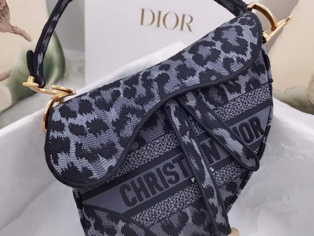 Dior M0446 Dior Saddle Bag Gray Multicolor Mizza Embroidery