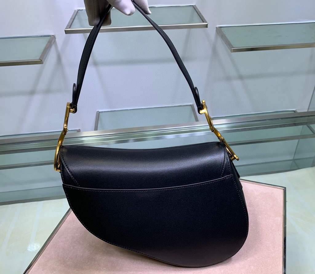 Dior M0446 Dior Saddle Bag M0447 Black Goatskin Gold Hardware