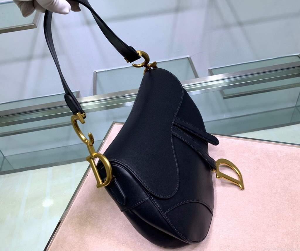 Dior M0446 Dior Saddle Bag M0447 Black Goatskin Gold Hardware