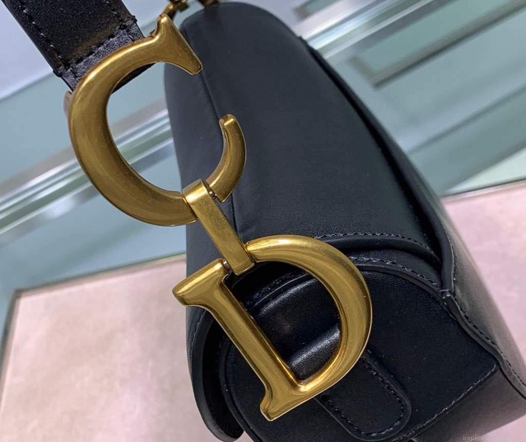 Dior M0446 Dior Saddle Bag M0447 Black Goatskin Gold Hardware
