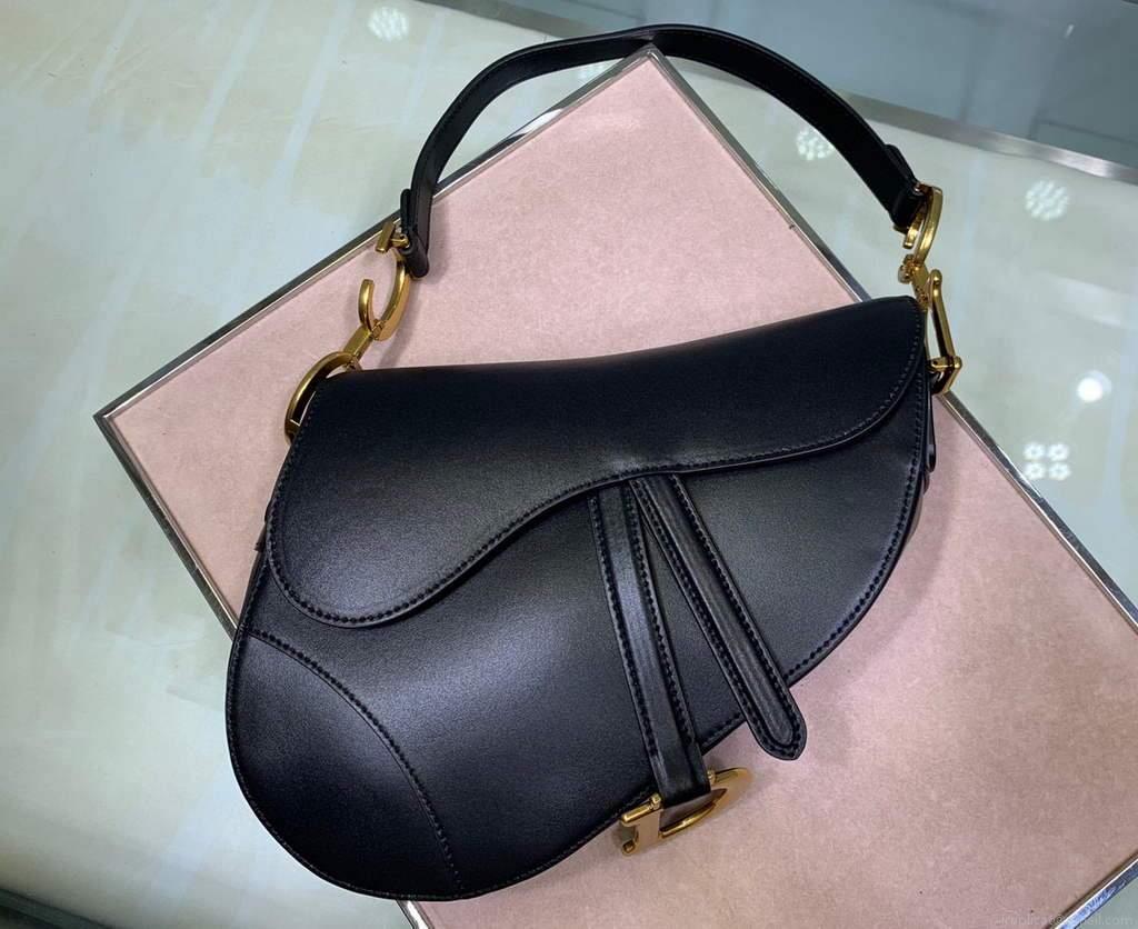 Dior M0446 Dior Saddle Bag M0447 Black Goatskin Gold Hardware