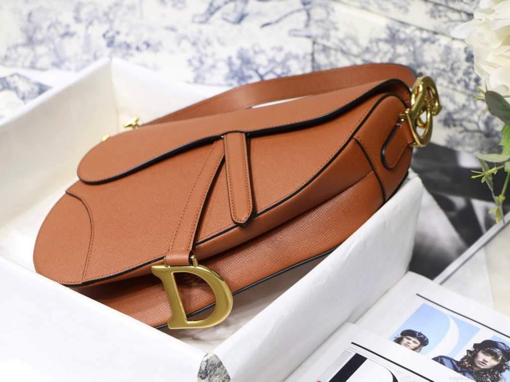 Dior M0446 Dior Saddle Bag M0447 Brown Grained Calfskin