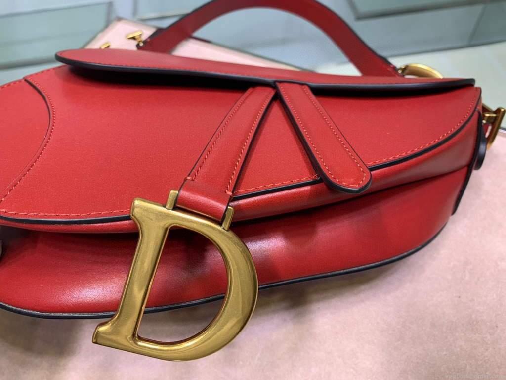 Dior M0446 Dior Saddle Bag M0447 Red Goatskin Gold Hardware