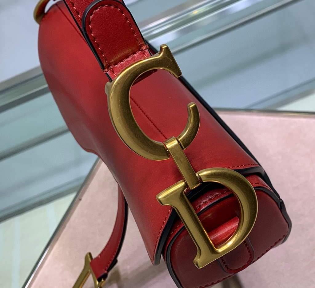 Dior M0446 Dior Saddle Bag M0447 Red Goatskin Gold Hardware