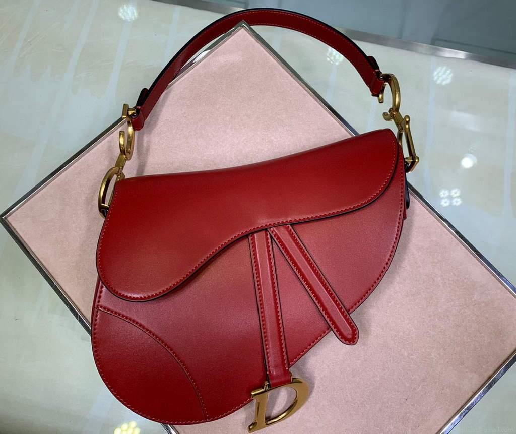Dior M0446 Dior Saddle Bag M0447 Red Goatskin Gold Hardware