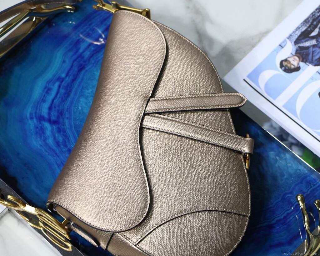 Dior M0446 Dior Saddle Bag M0447 Silvry Grey Grained Calfskin