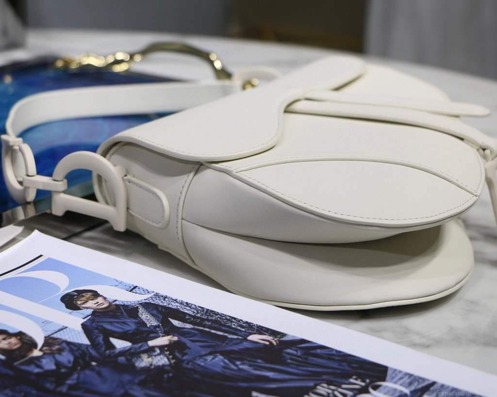 Dior M0446 Dior Saddle Bag M0447 White Ultramatte Calfskin