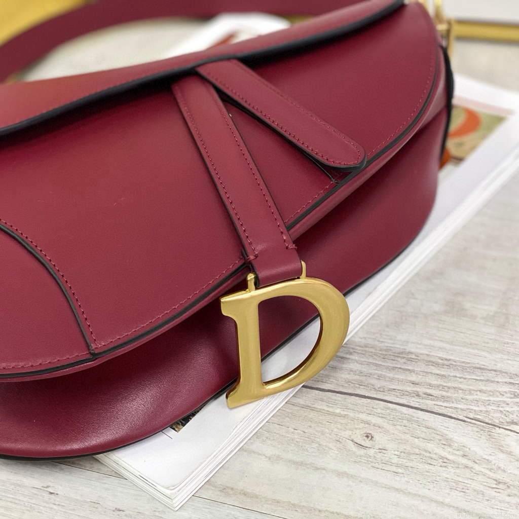 Dior M0446 Dior Saddle Bag M0447 Wine Red Goatskin Gold Hardware