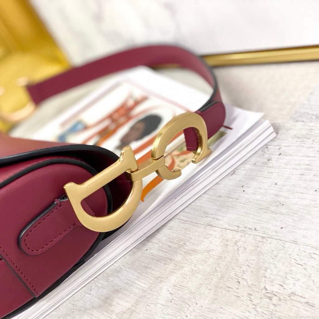 Dior M0446 Dior Saddle Bag M0447 Wine Red Goatskin Gold Hardware