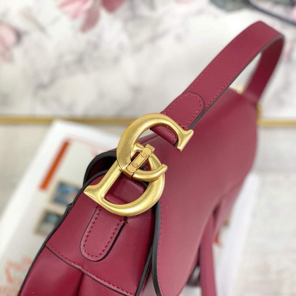 Dior M0446 Dior Saddle Bag M0447 Wine Red Goatskin Gold Hardware