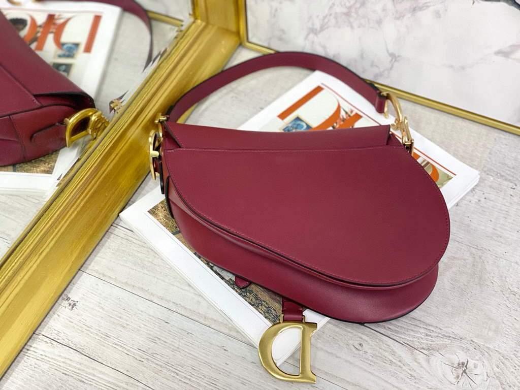 Dior M0446 Dior Saddle Bag M0447 Wine Red Goatskin Gold Hardware