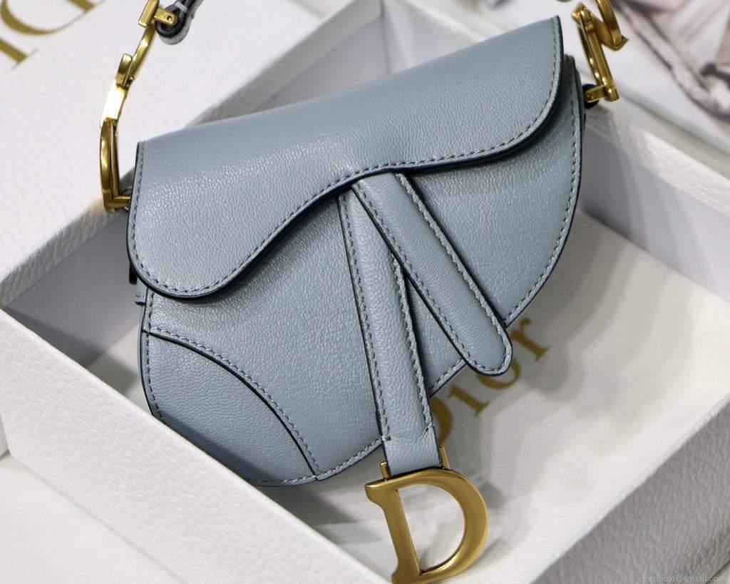Dior M6008 Bag Saddle Super Mini Bag Cowhide Leather Light Blue