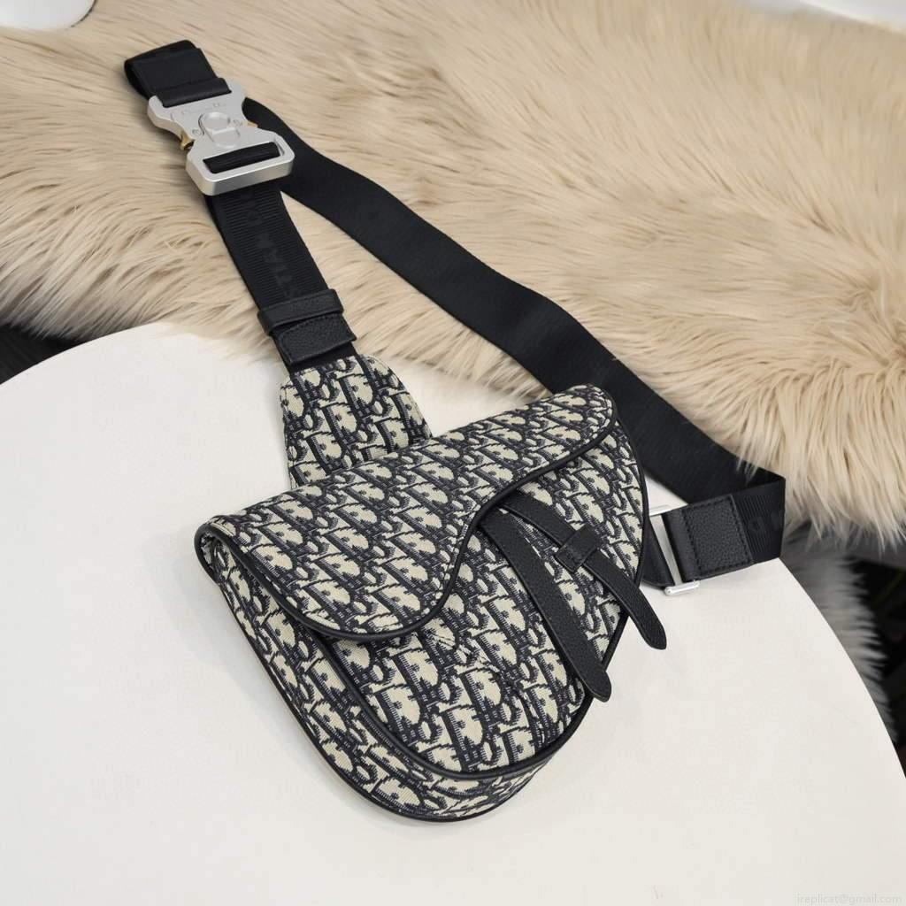 Dior 1ADPO093 Saddle Men Bag Dior Oblique Jacquard Beige and Black