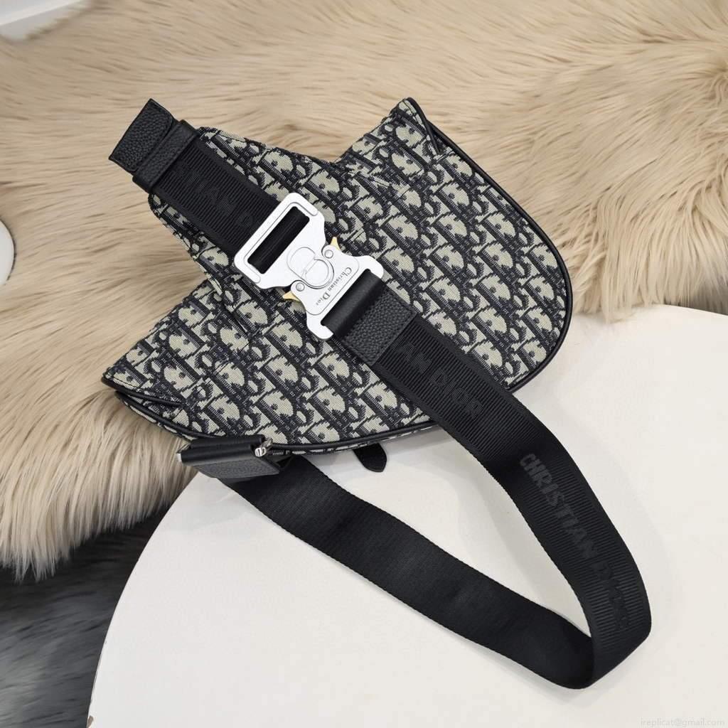 Dior 1ADPO093 Saddle Men Bag Dior Oblique Jacquard Beige and Black
