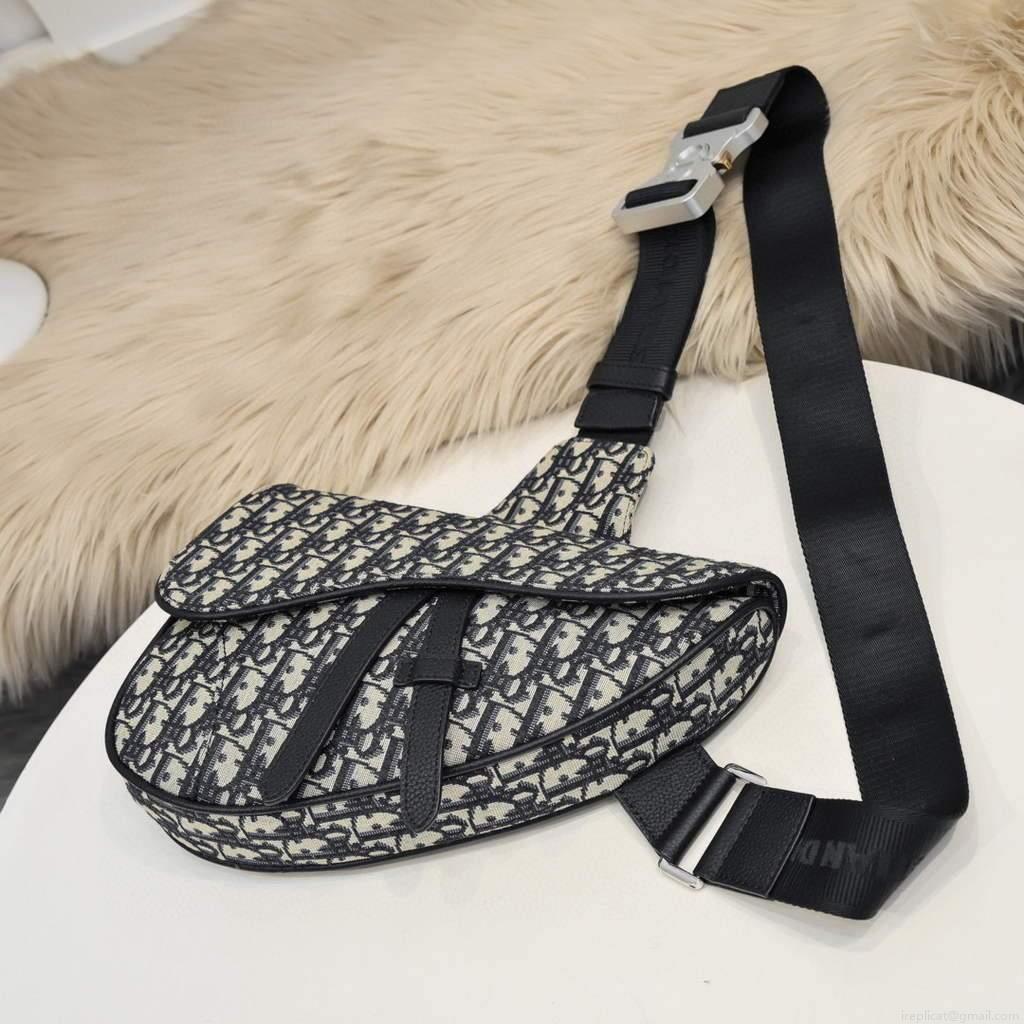 Dior 1ADPO093 Saddle Men Bag Dior Oblique Jacquard Beige and Black