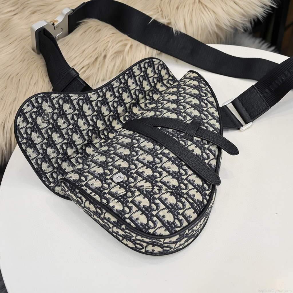 Dior 1ADPO093 Saddle Men Bag Dior Oblique Jacquard Beige and Black