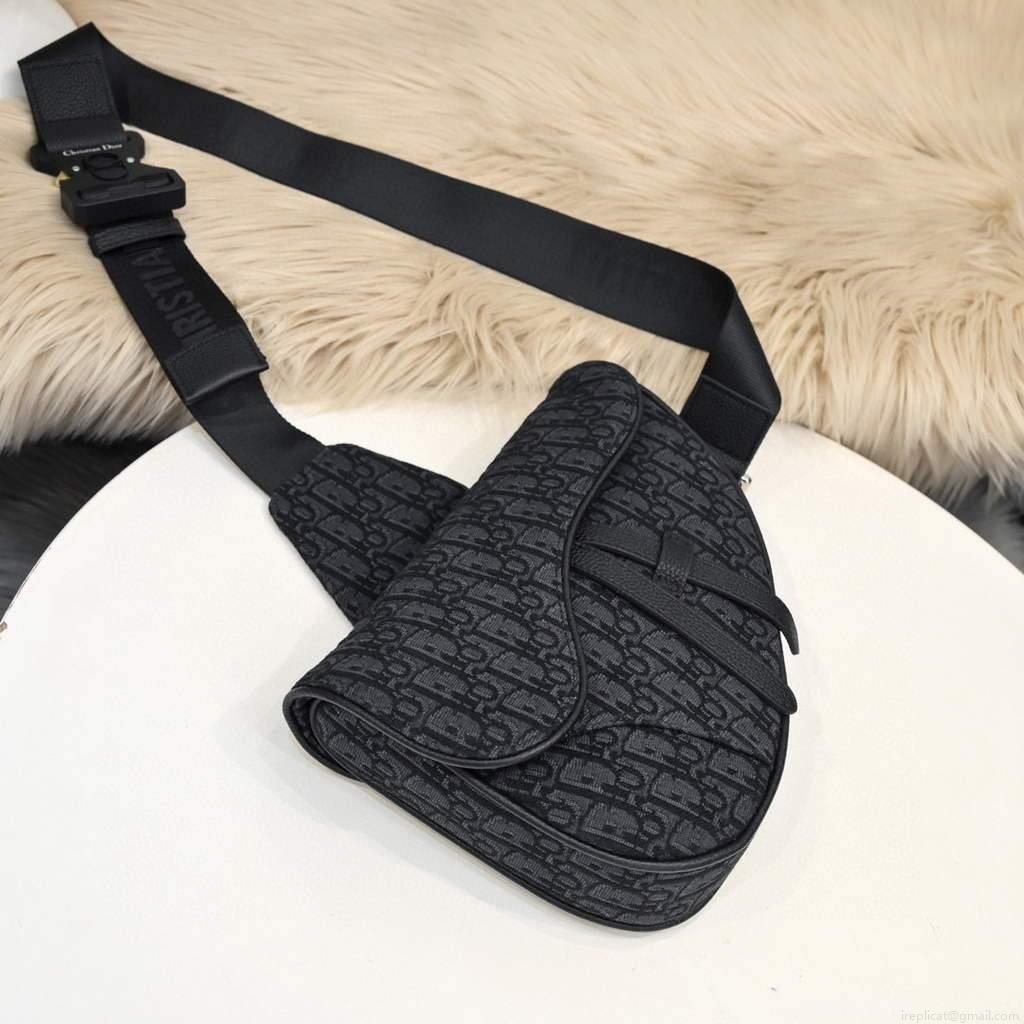 Dior 1ADPO093 Saddle Men Bag Dior Oblique Jacquard Black