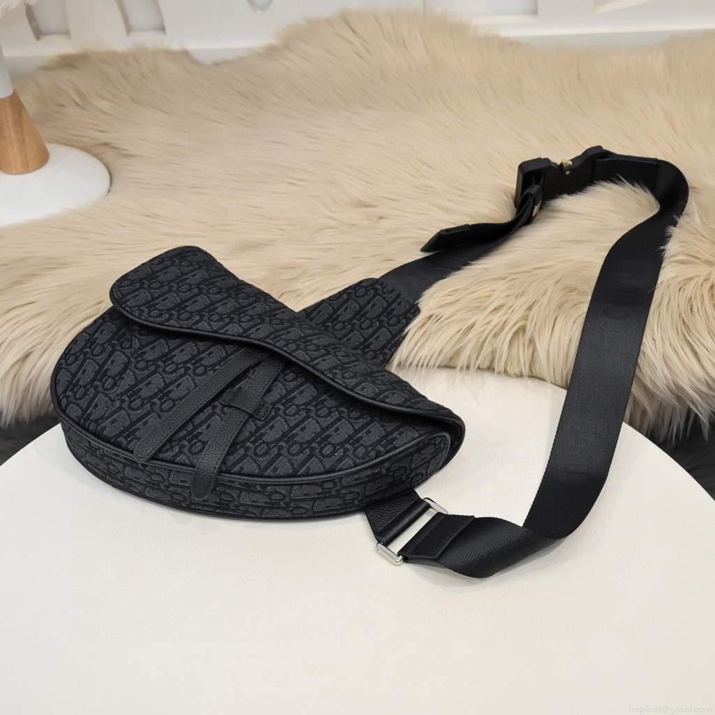 Dior 1ADPO093 Saddle Men Bag Dior Oblique Jacquard Black