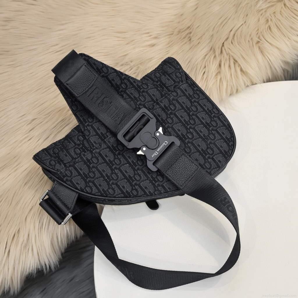 Dior 1ADPO093 Saddle Men Bag Dior Oblique Jacquard Black