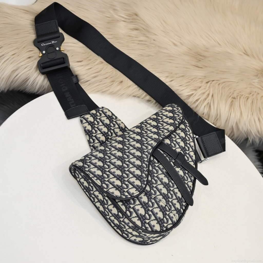 Dior 1ADPO093 Saddle Men Bag Dior Oblique Jacquard Black With Beige