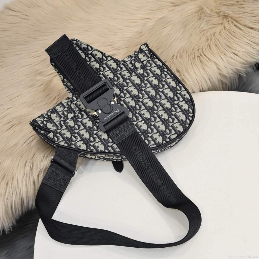 Dior 1ADPO093 Saddle Men Bag Dior Oblique Jacquard Black With Beige